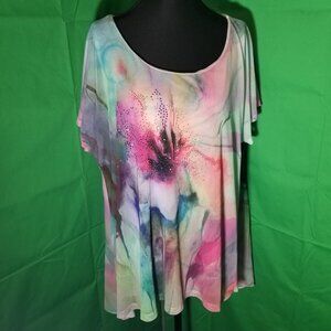 Avenue Tunic Blouse Womens Plus Size 14/16 Pastel Colors Jewels Floral Lined